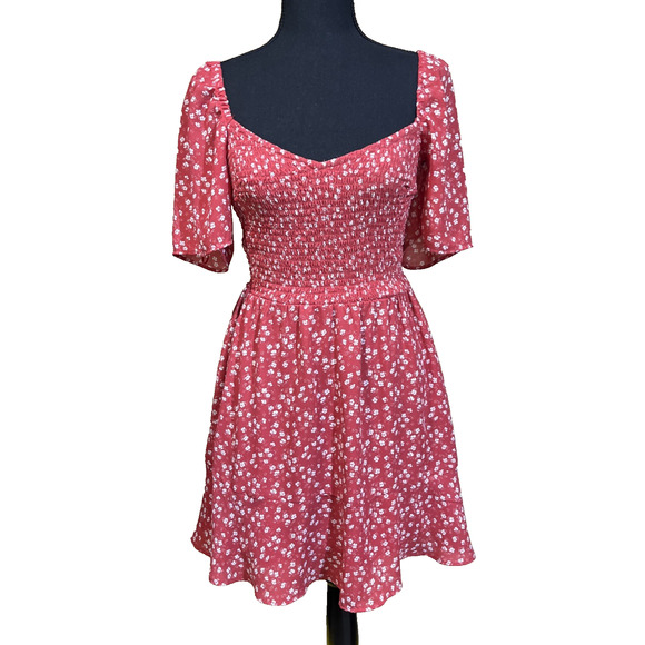 Abercrombie & Fitch Puff Sleeve Smocked Mini Babydoll Dress Floral Size Medium - Picture 1 of 16